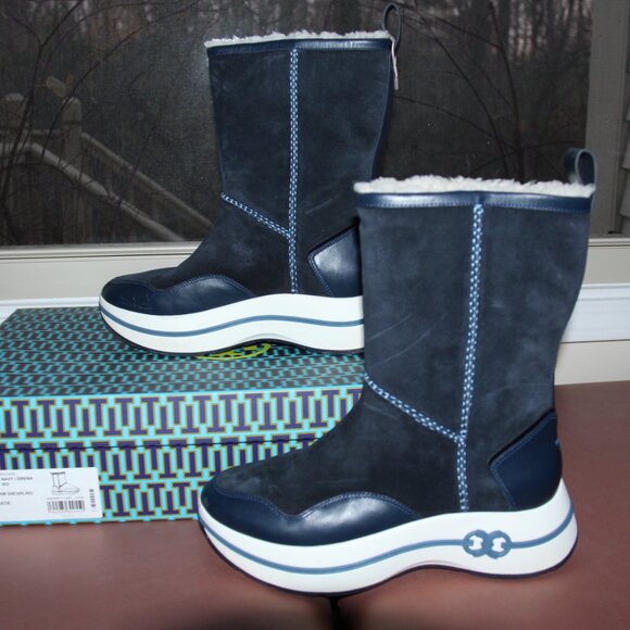 Tory Burch Gemini Link Leather Platform Shearling Boot Navy/Sirena ; Size 11 - Picture 4 of 10